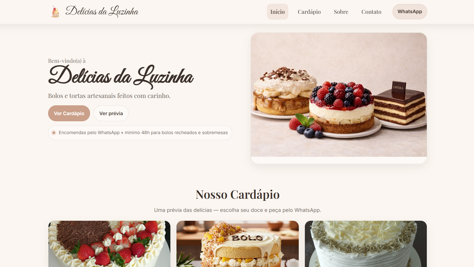 Prévia do site Delícias da Luzinha